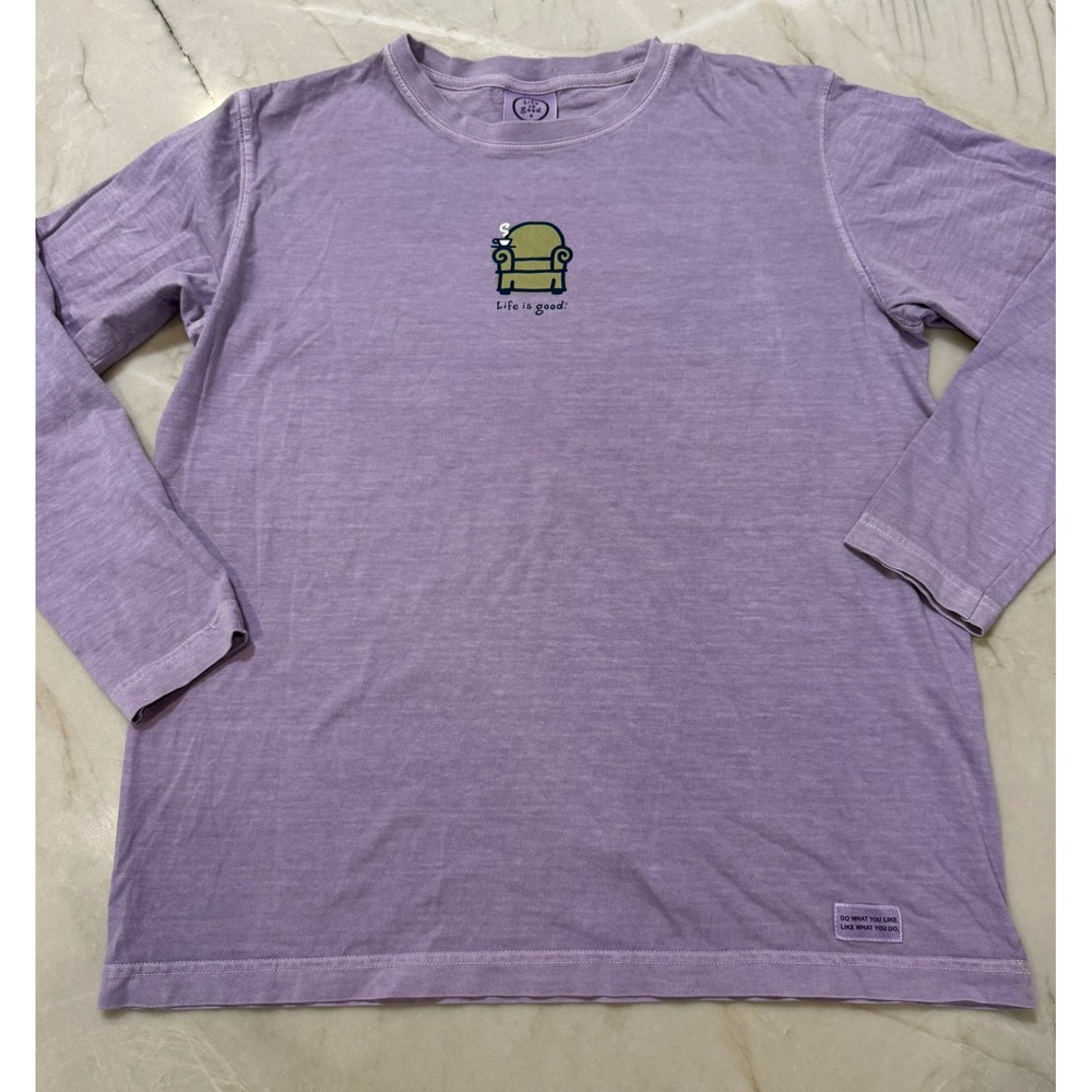 Life is Good Lavender Purple Armchair Coffee Graphic Long Sleeve T-Shirt Women S